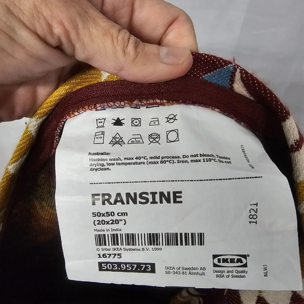 Ikea Fransine Pillow Cover Tapestry Burgundy Mustard Zip 20